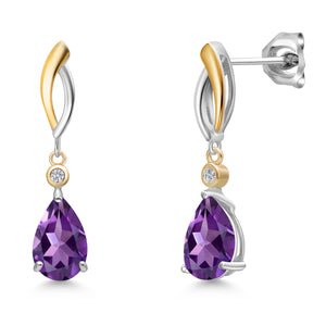 Amethyst - February_Earrings in 925 Sterling Silver and 10K Yellow Gold