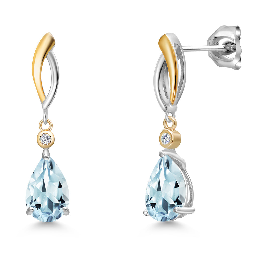 Aquamarine - March_Earrings in 925 Sterling Silver and 10K Yellow Gold