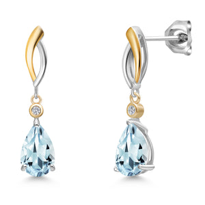 Aquamarine - March_Earrings in 925 Sterling Silver and 10K Yellow Gold