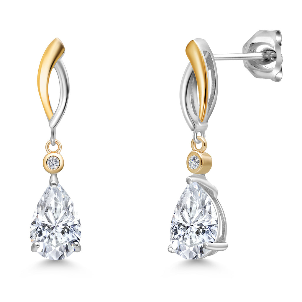 White Moissanite - April_Earrings in 925 Sterling Silver and 10K Yellow Gold