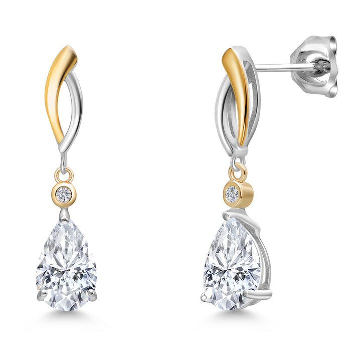 White Moissanite - April_Earrings in 925 Sterling Silver and 10K Yellow Gold