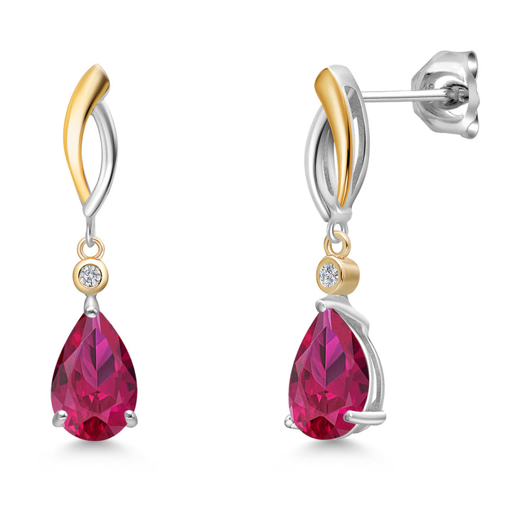 Created Ruby - July_Earrings in 925 Sterling Silver and 10K Yellow Gold