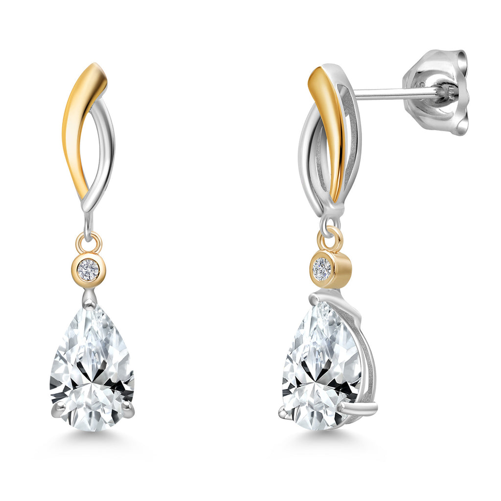 White Created Sapphire - September_Earrings in 925 Sterling Silver and 10K Yellow Gold