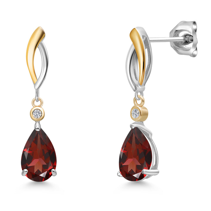 Garnet - January_Earrings in 925 Sterling Silver and 10K Yellow Gold