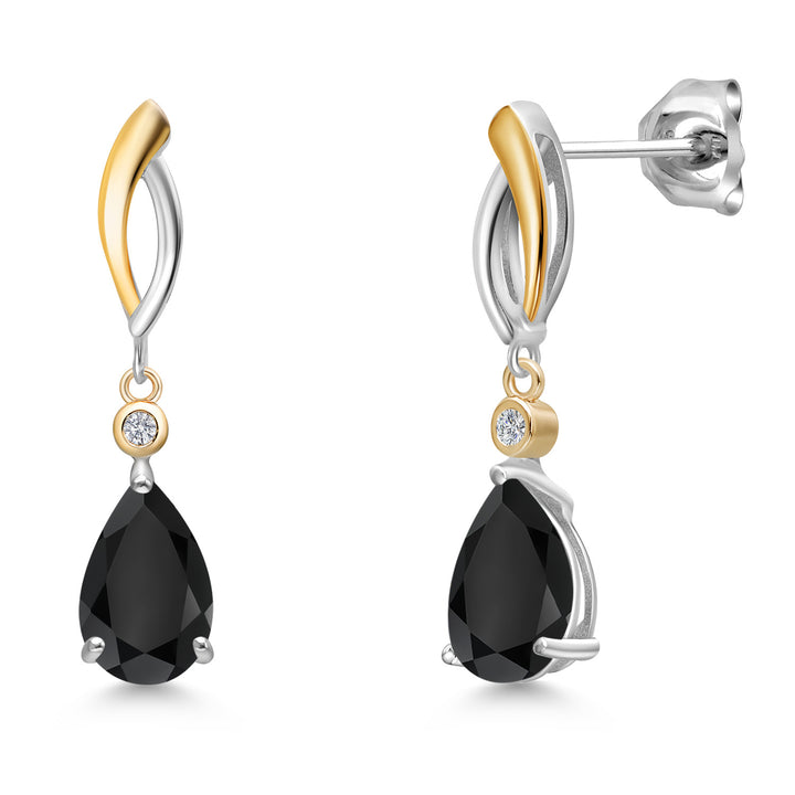 Onyx - December_Earrings in 925 Sterling Silver and 10K Yellow Gold