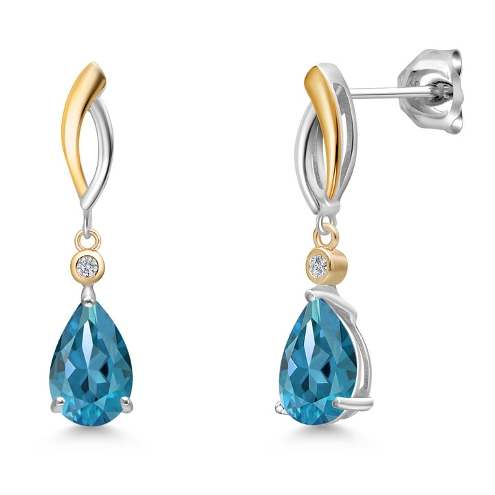 London Blue Topaz - November_Earrings in 925 Sterling Silver and 10K Yellow Gold