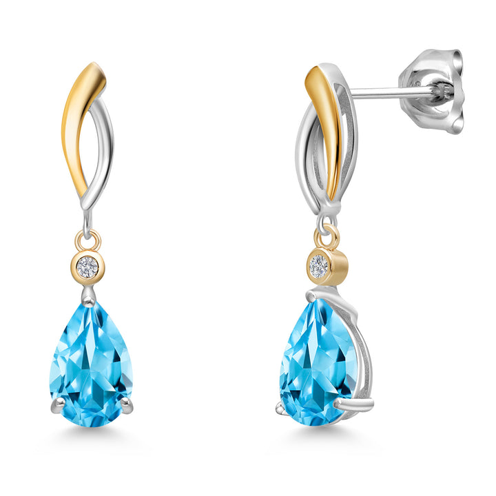 Swiss Blue Topaz - November_Earrings in 925 Sterling Silver and 10K Yellow Gold