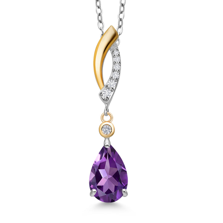 Amethyst - February_Pendant in 925 Sterling Silver and 10K Yellow Gold