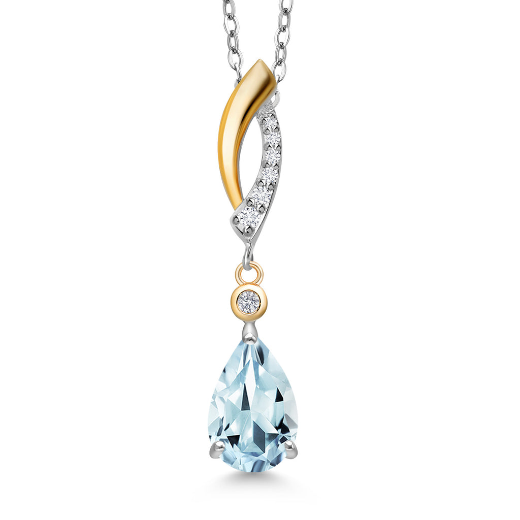 Aquamarine - March_Pendant in 925 Sterling Silver and 10K Yellow Gold
