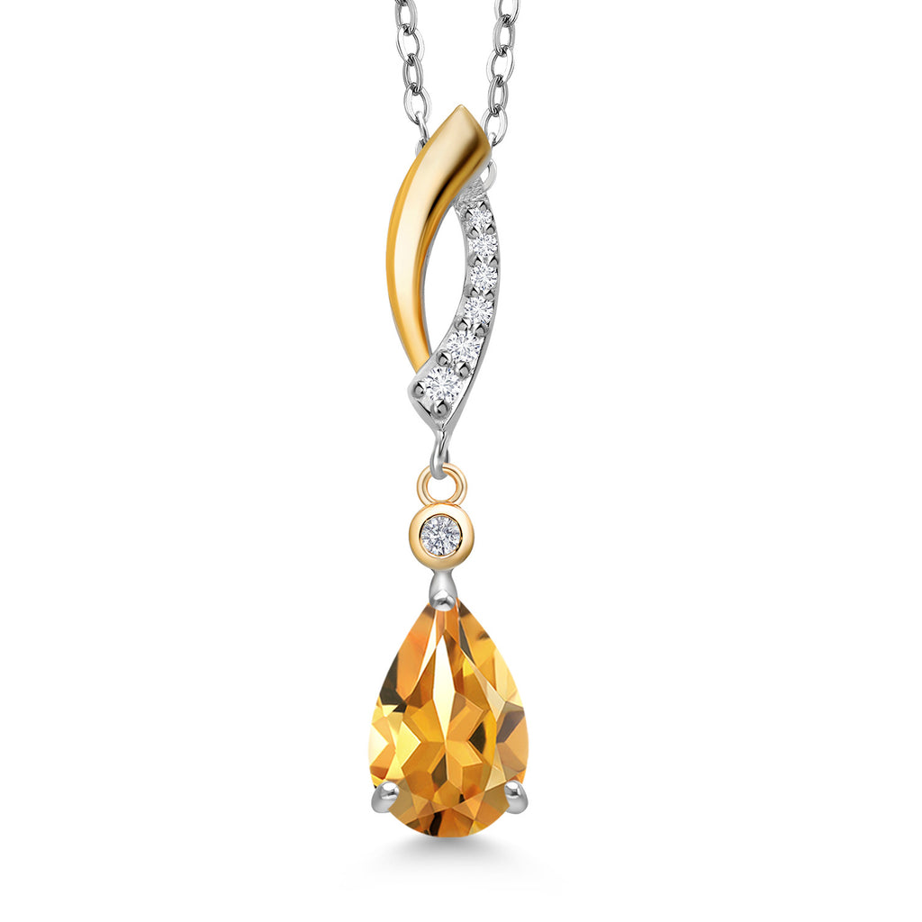 Citrine - November_Pendant in 925 Sterling Silver and 10K Yellow Gold