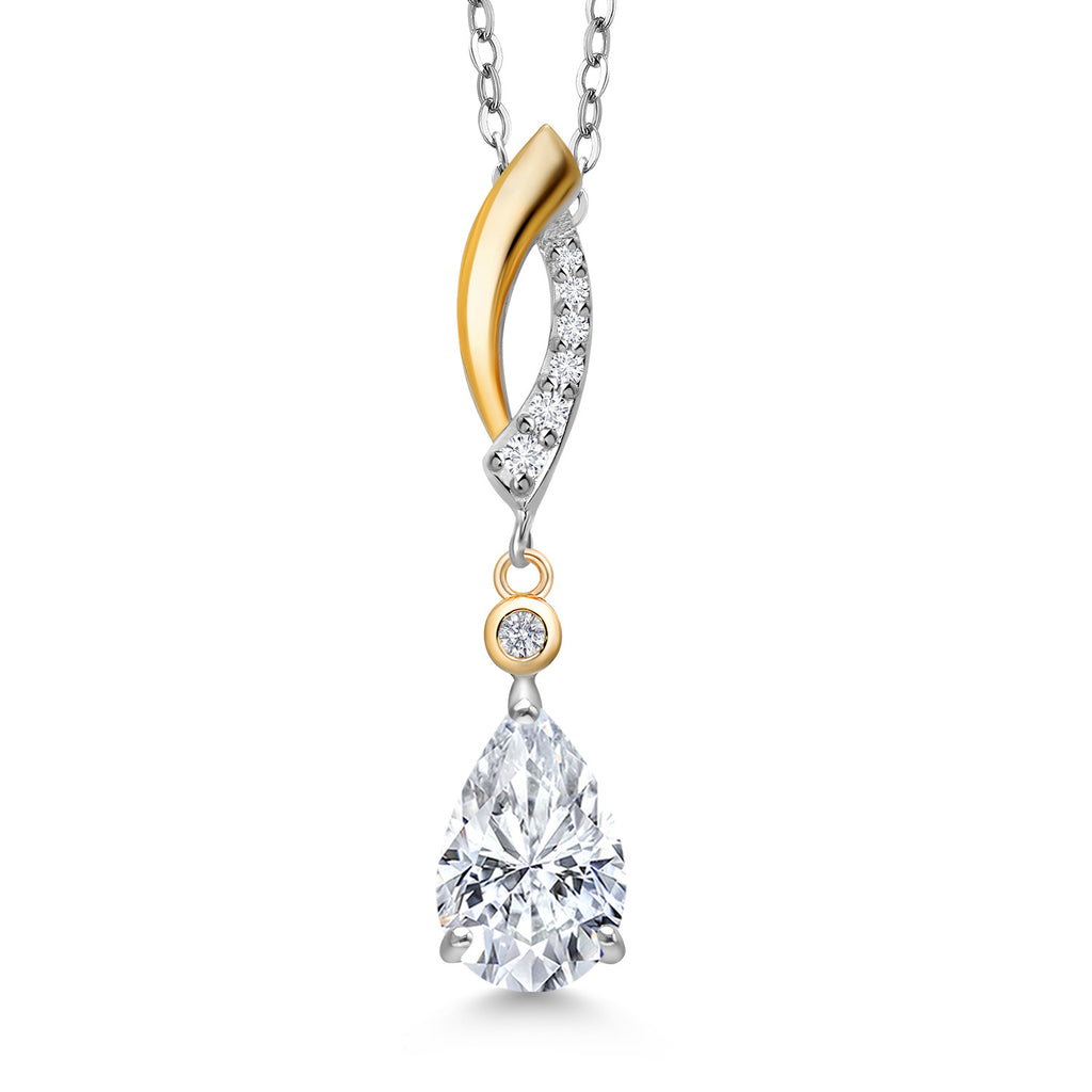 White Moissanite - April_Pendant in 925 Sterling Silver and 10K Yellow Gold
