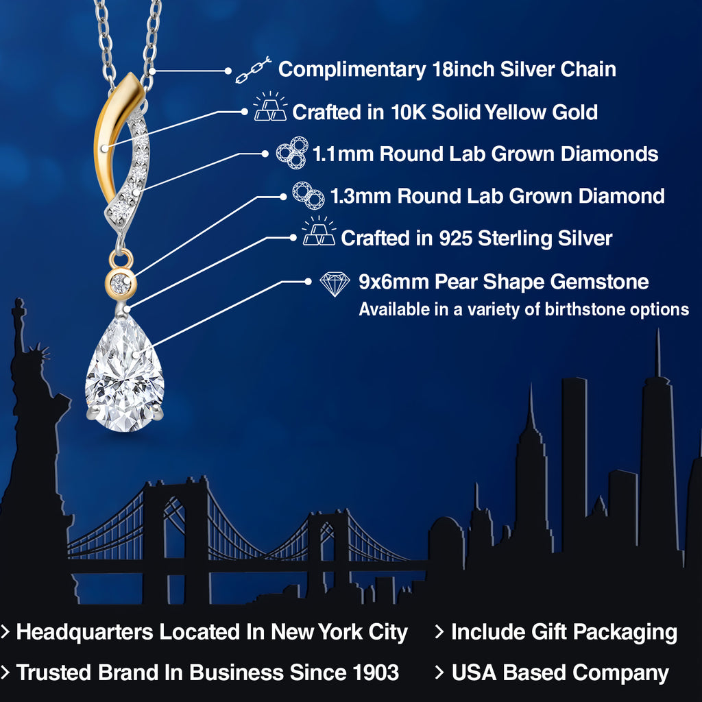 Moissanite and Lab Grown Diamond_Pendant in 925 Sterling Silver and 10K Yellow Gold