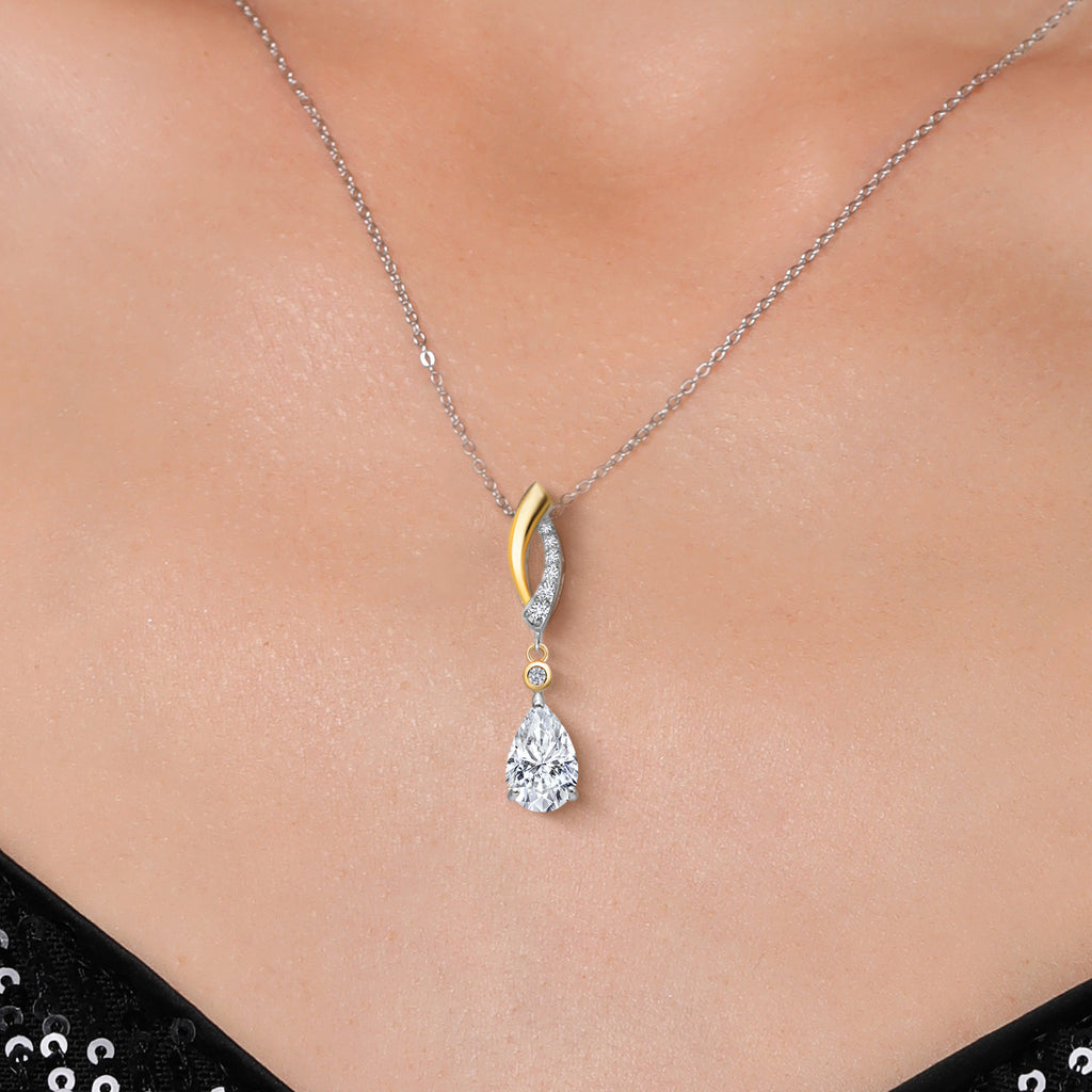 Moissanite and Lab Grown Diamond_Pendant in 925 Sterling Silver and 10K Yellow Gold