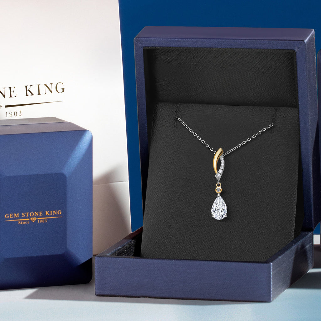 Moissanite and Lab Grown Diamond_Pendant in 925 Sterling Silver and 10K Yellow Gold