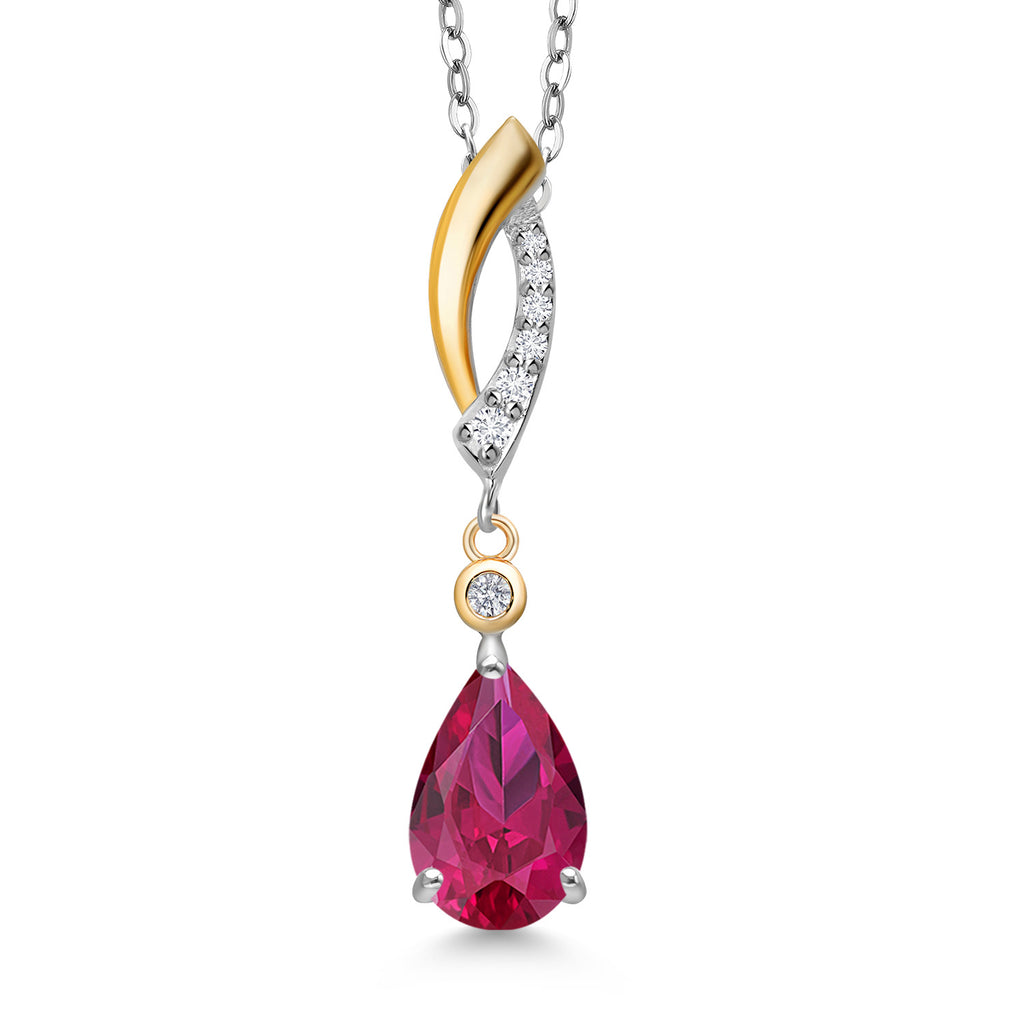 Created Ruby - July_Pendant in 925 Sterling Silver and 10K Yellow Gold