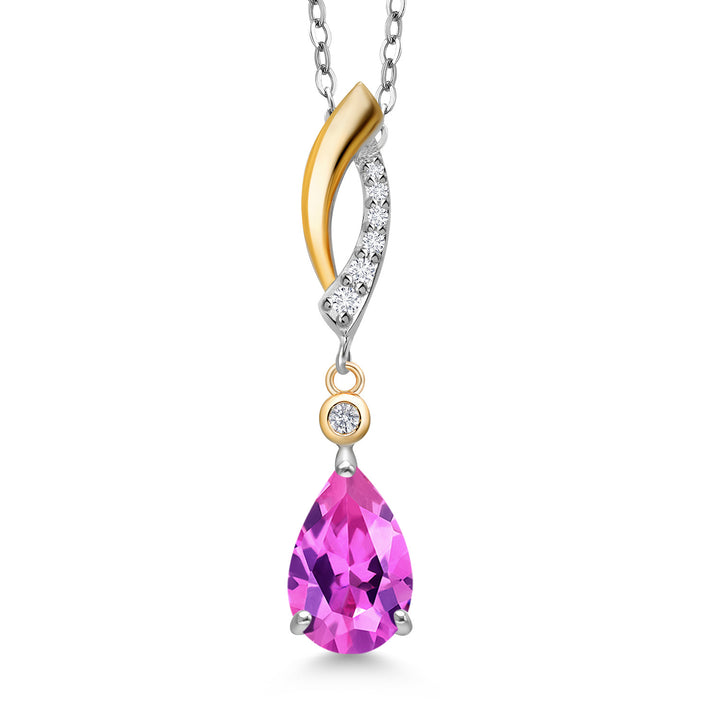 Pink Created Sapphire - September_Pendant in 925 Sterling Silver and 10K Yellow Gold
