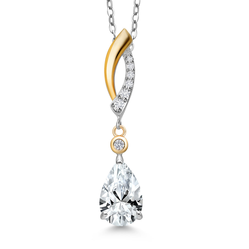 White Created Sapphire - September_Pendant in 925 Sterling Silver and 10K Yellow Gold