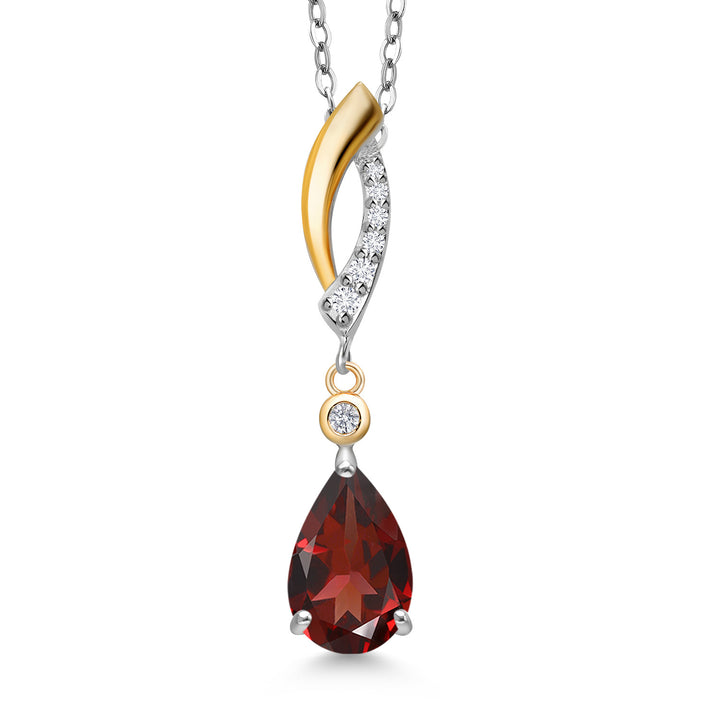 Garnet - January_Pendant in 925 Sterling Silver and 10K Yellow Gold