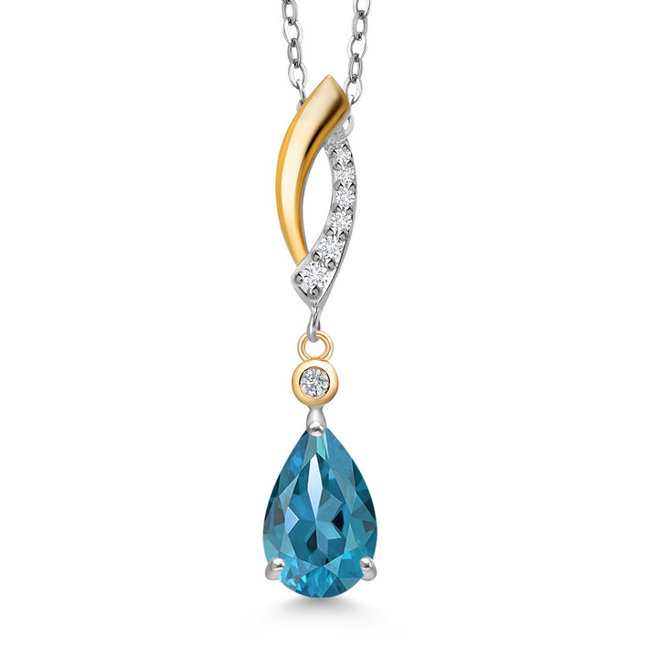 London Blue Topaz - November_Pendant in 925 Sterling Silver and 10K Yellow Gold
