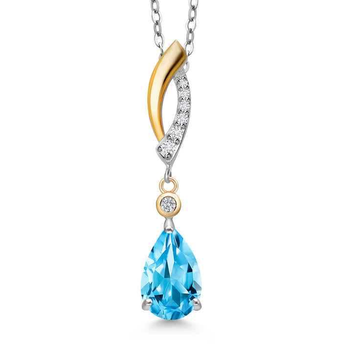 Swiss Blue Topaz - November_Pendant in 925 Sterling Silver and 10K Yellow Gold