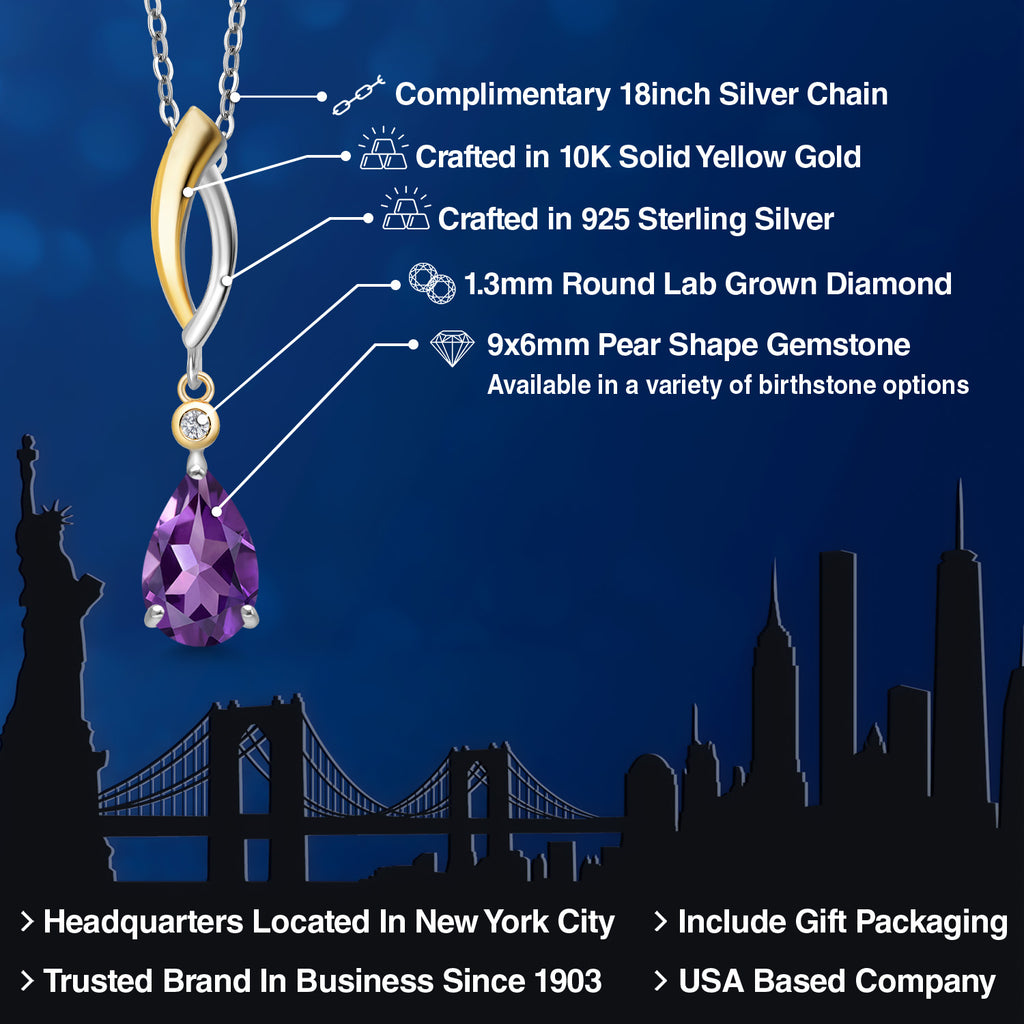 Amethyst - February_Pendant in 925 Sterling Silver and 10K Yellow Gold