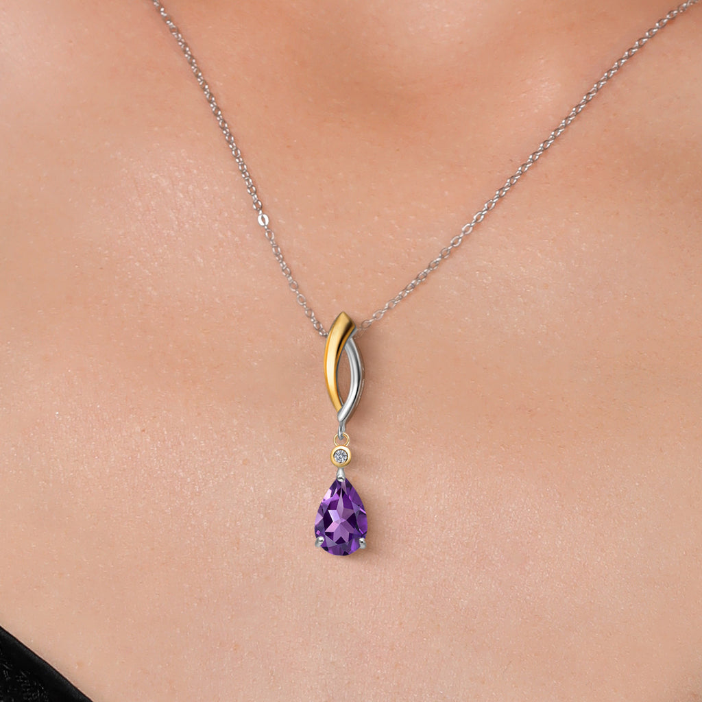 Amethyst - February_Pendant in 925 Sterling Silver and 10K Yellow Gold