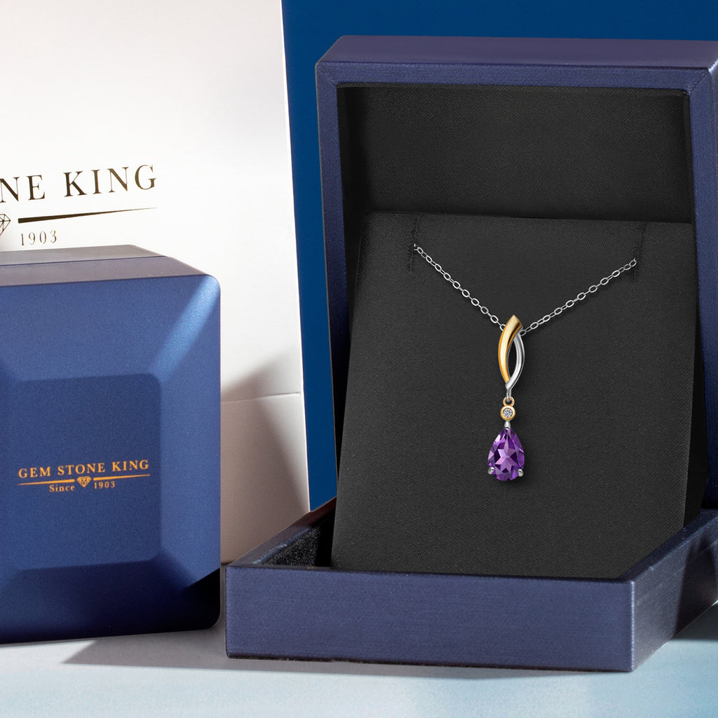 Amethyst - February_Pendant in 925 Sterling Silver and 10K Yellow Gold