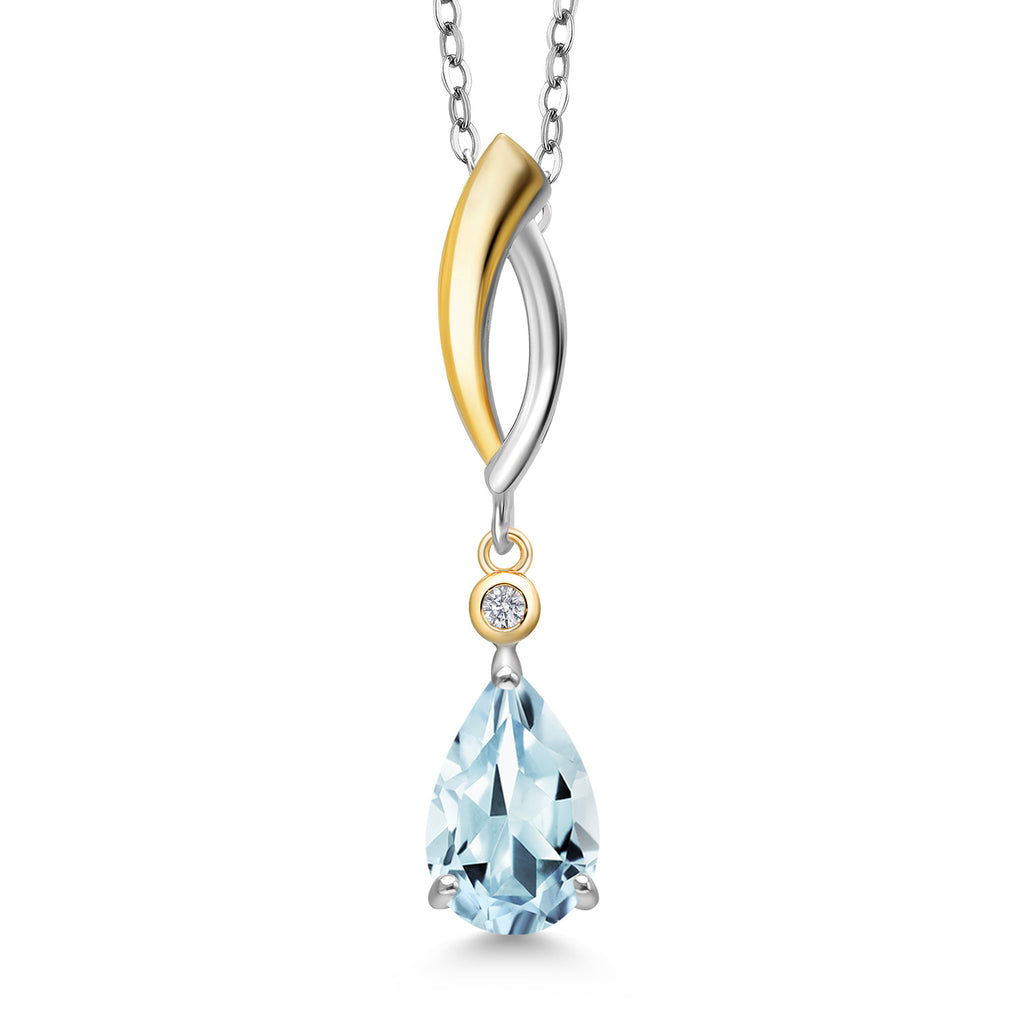 Aquamarine - March_Pendant in 925 Sterling Silver and 10K Yellow Gold