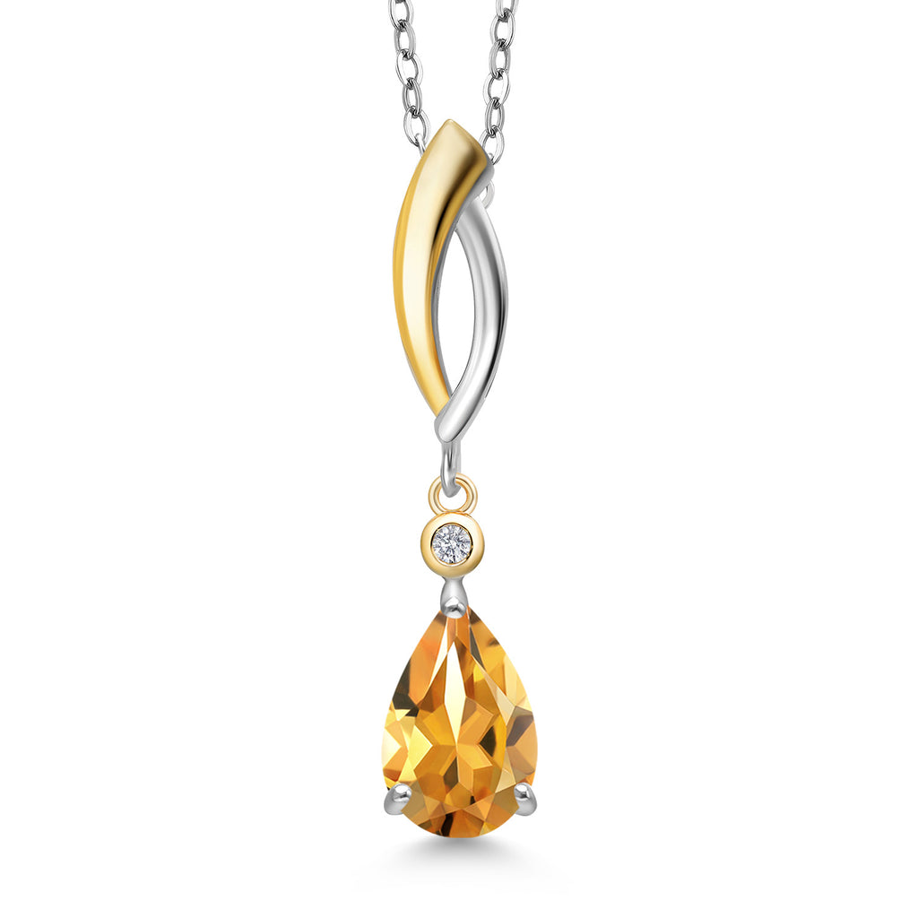 Citrine - November_Pendant in 925 Sterling Silver and 10K Yellow Gold