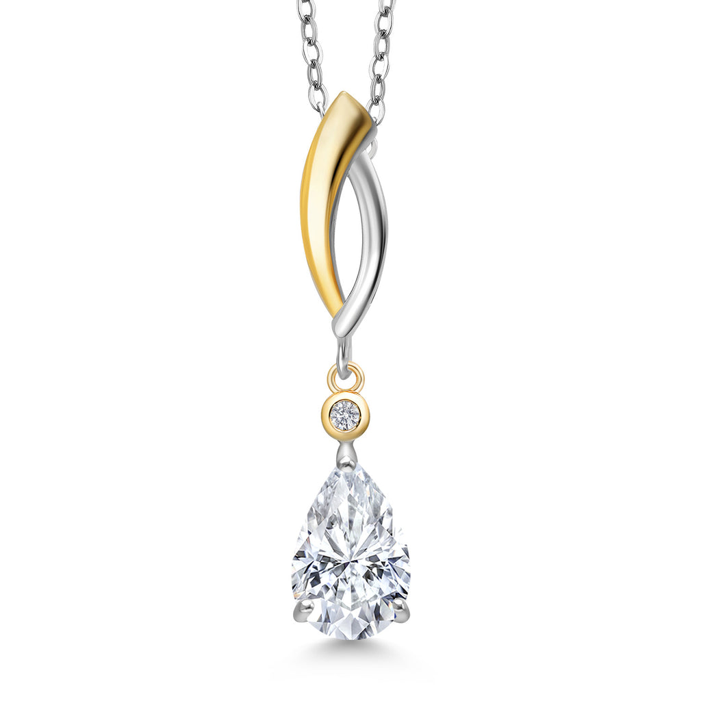 White Moissanite - April_Pendant in 925 Sterling Silver and 10K Yellow Gold