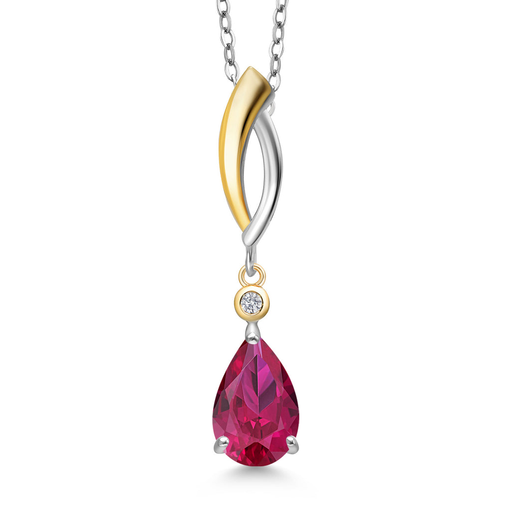 Created Ruby - July_Pendant in 925 Sterling Silver and 10K Yellow Gold