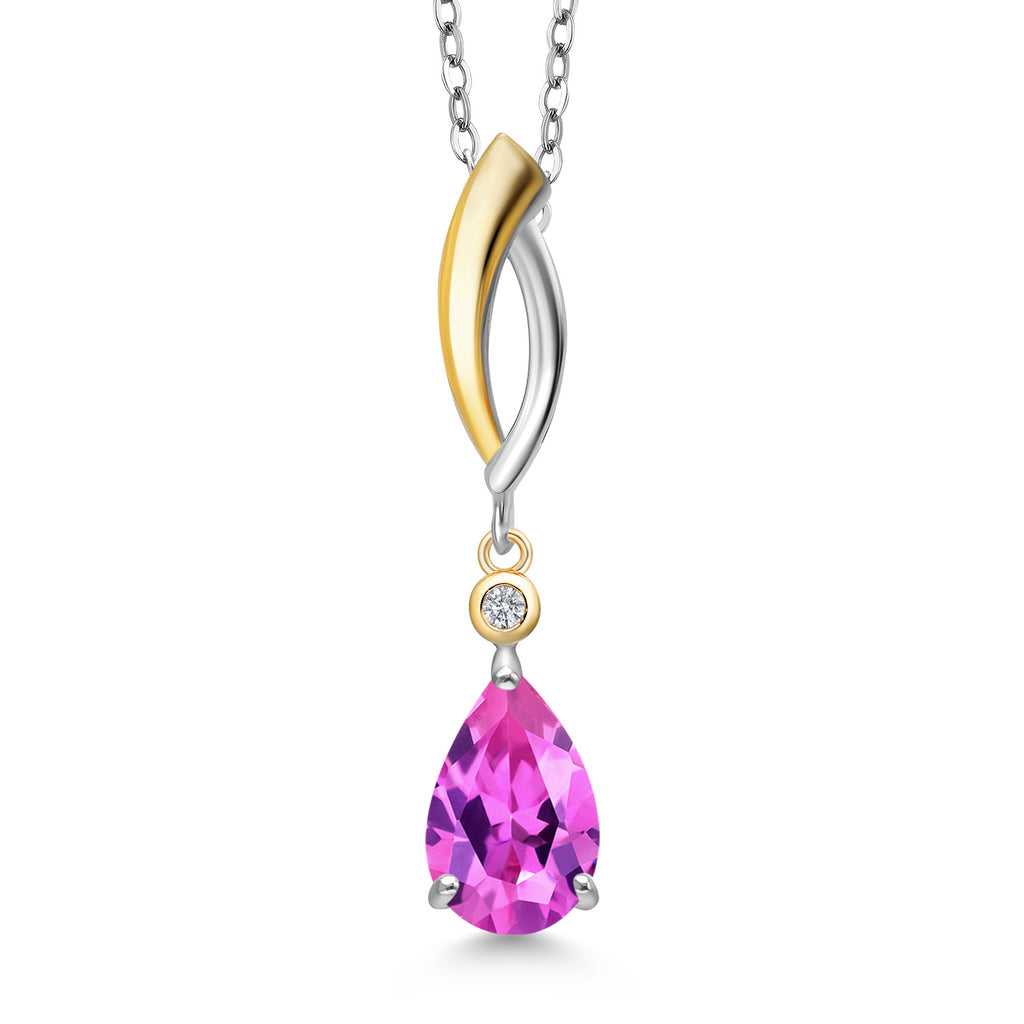 Pink Created Sapphire - September_Pendant in 925 Sterling Silver and 10K Yellow Gold