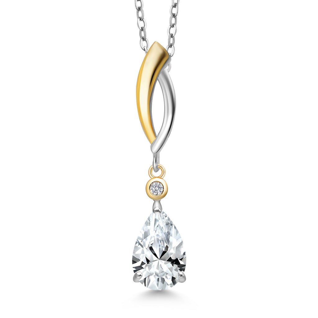 White Created Sapphire - September_Pendant in 925 Sterling Silver and 10K Yellow Gold