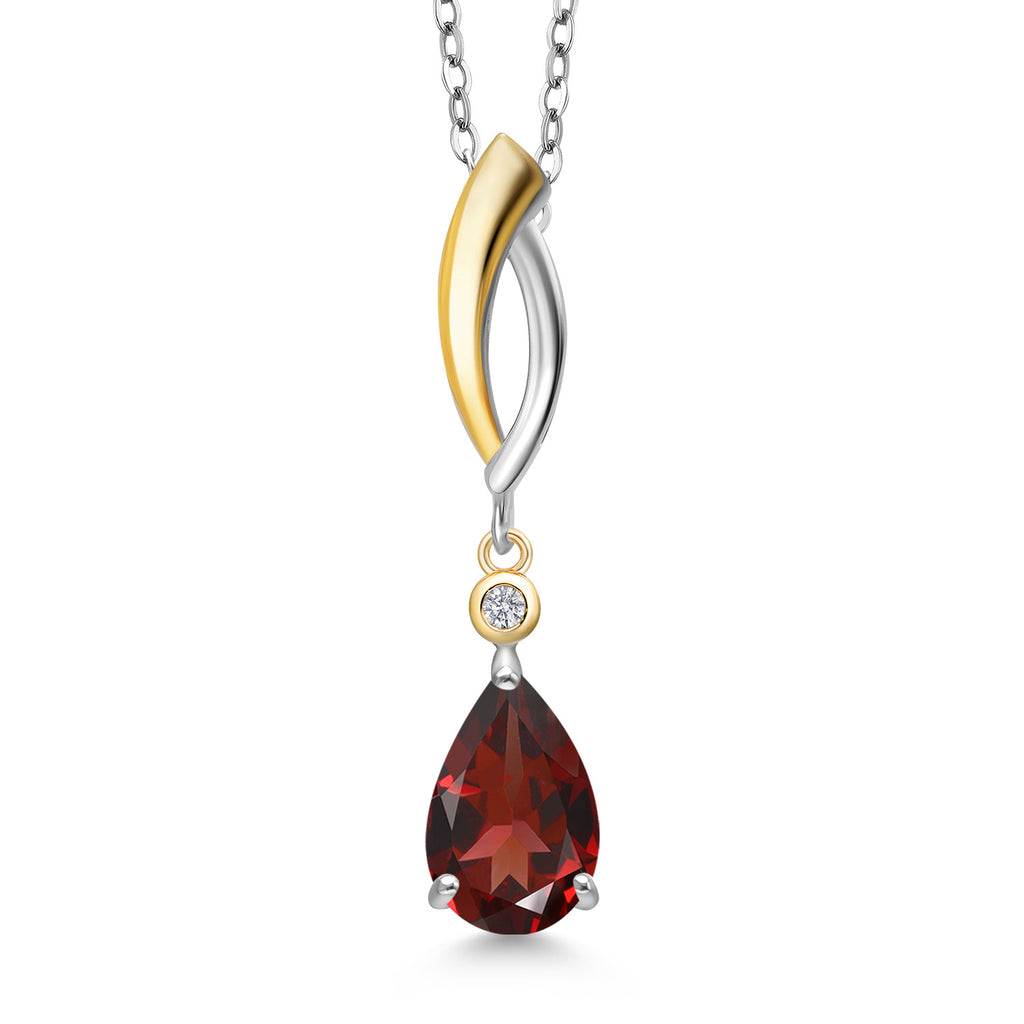 Garnet - January_Pendant in 925 Sterling Silver and 10K Yellow Gold