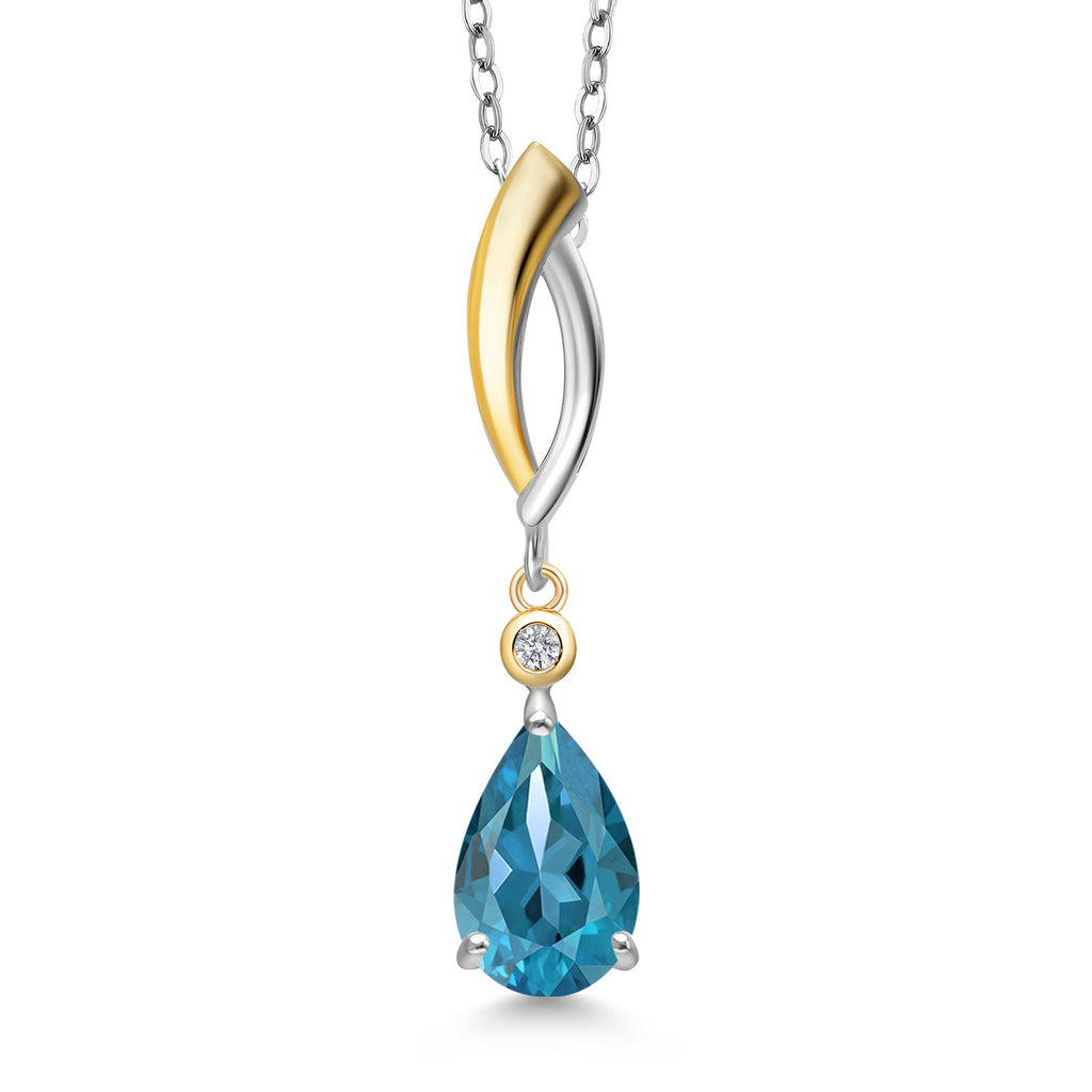 London Blue Topaz - November_Pendant in 925 Sterling Silver and 10K Yellow Gold