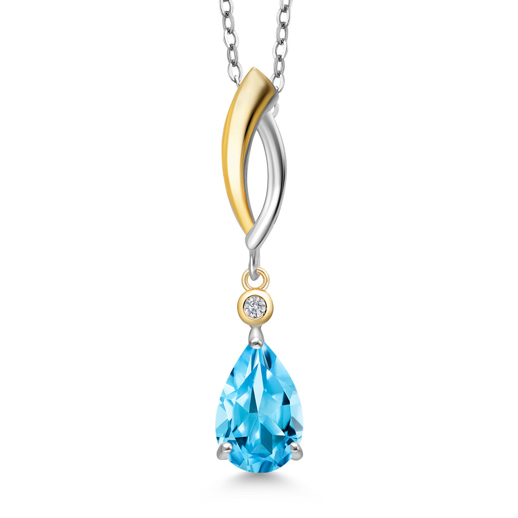 Swiss Blue Topaz - November_Pendant in 925 Sterling Silver and 10K Yellow Gold