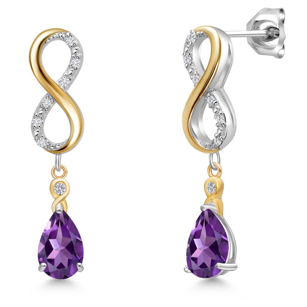 Amethyst - February_Earrings in 925 Sterling Silver and 10K Yellow Gold