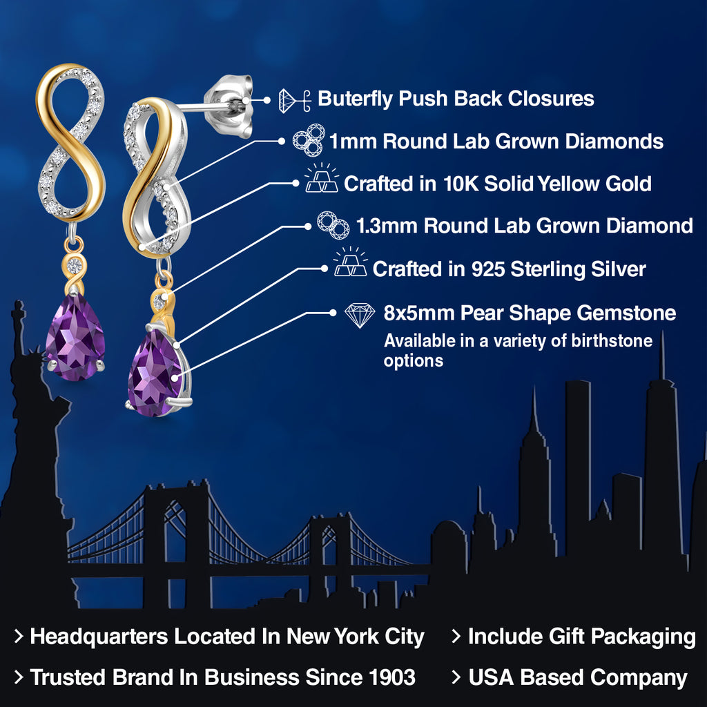 Amethyst - February_Earrings in 925 Sterling Silver and 10K Yellow Gold