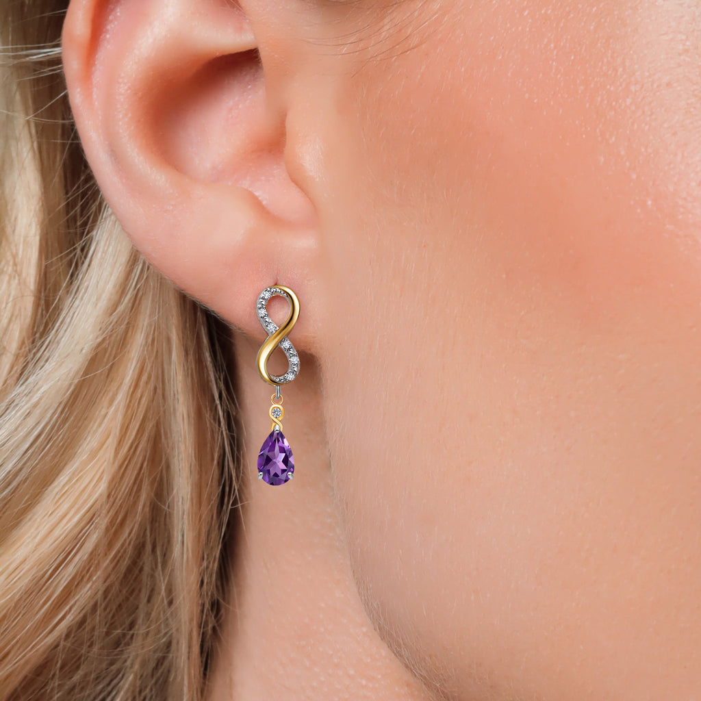Amethyst - February_Earrings in 925 Sterling Silver and 10K Yellow Gold