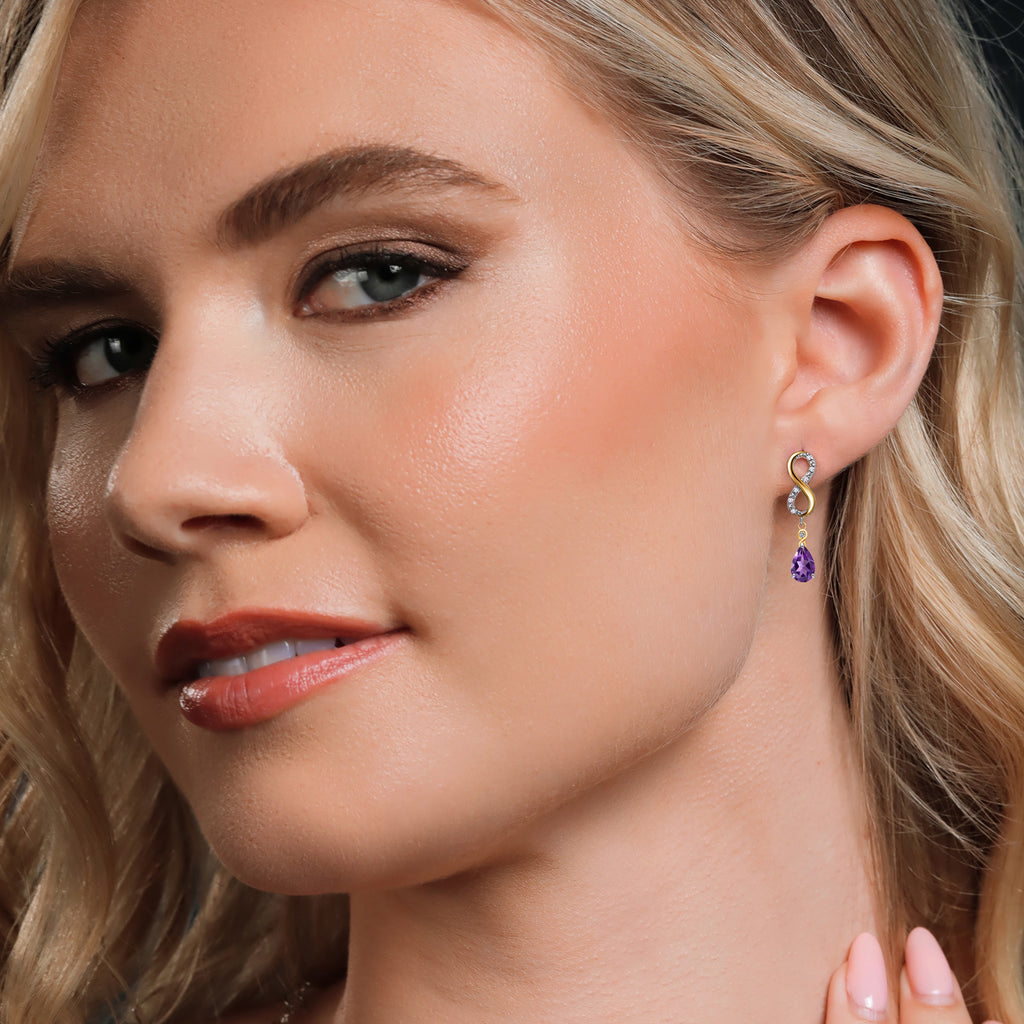 Amethyst - February_Earrings in 925 Sterling Silver and 10K Yellow Gold