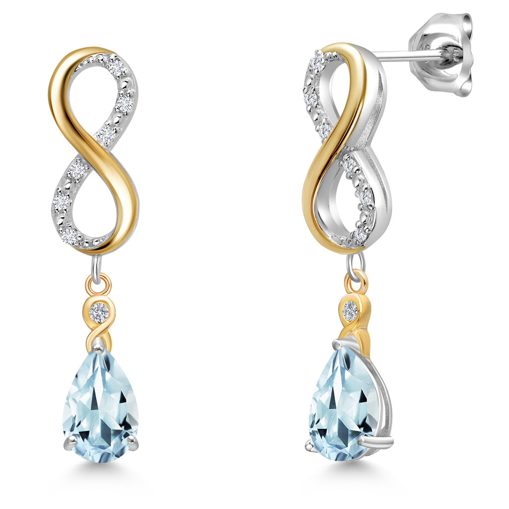 Aquamarine - March_Earrings in 925 Sterling Silver and 10K Yellow Gold