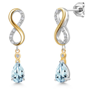 Aquamarine - March_Earrings in 925 Sterling Silver and 10K Yellow Gold