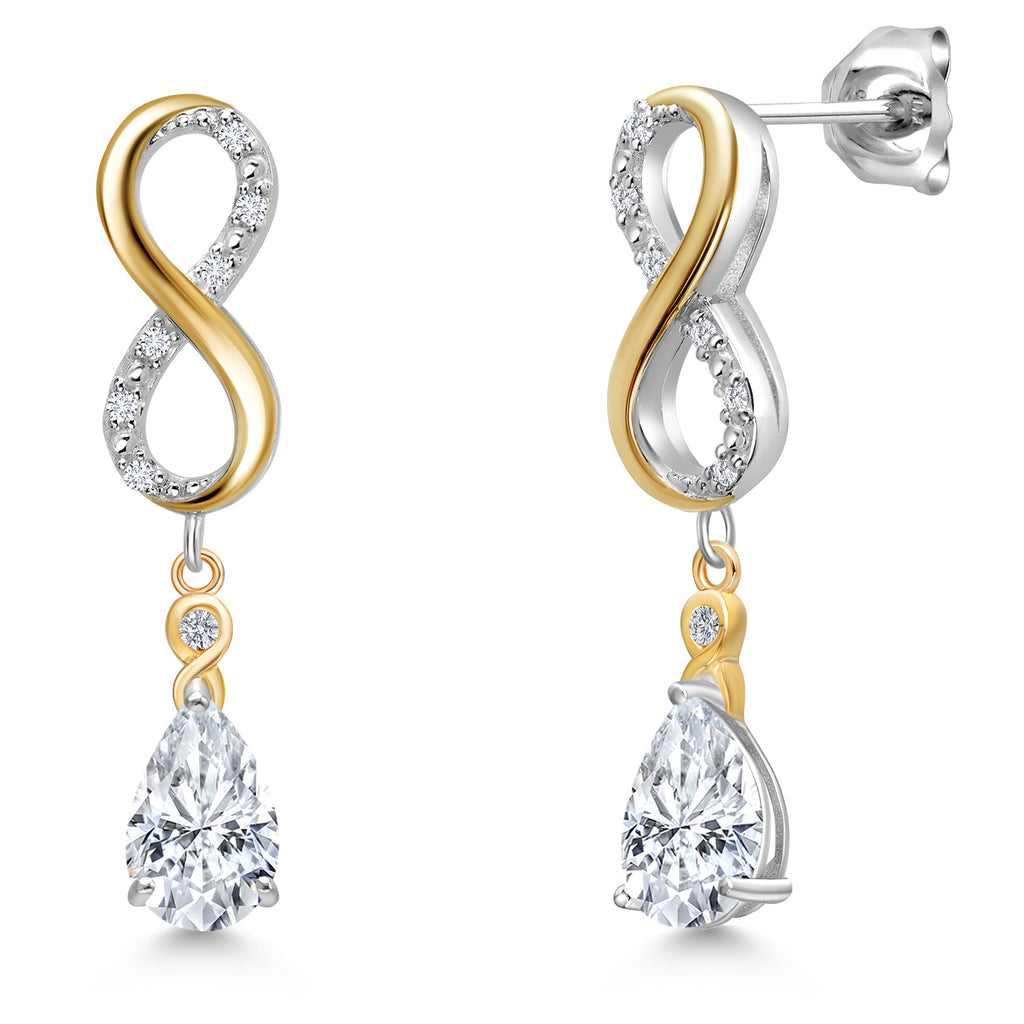 White Moissanite - April_Earrings in 925 Sterling Silver and 10K Yellow Gold