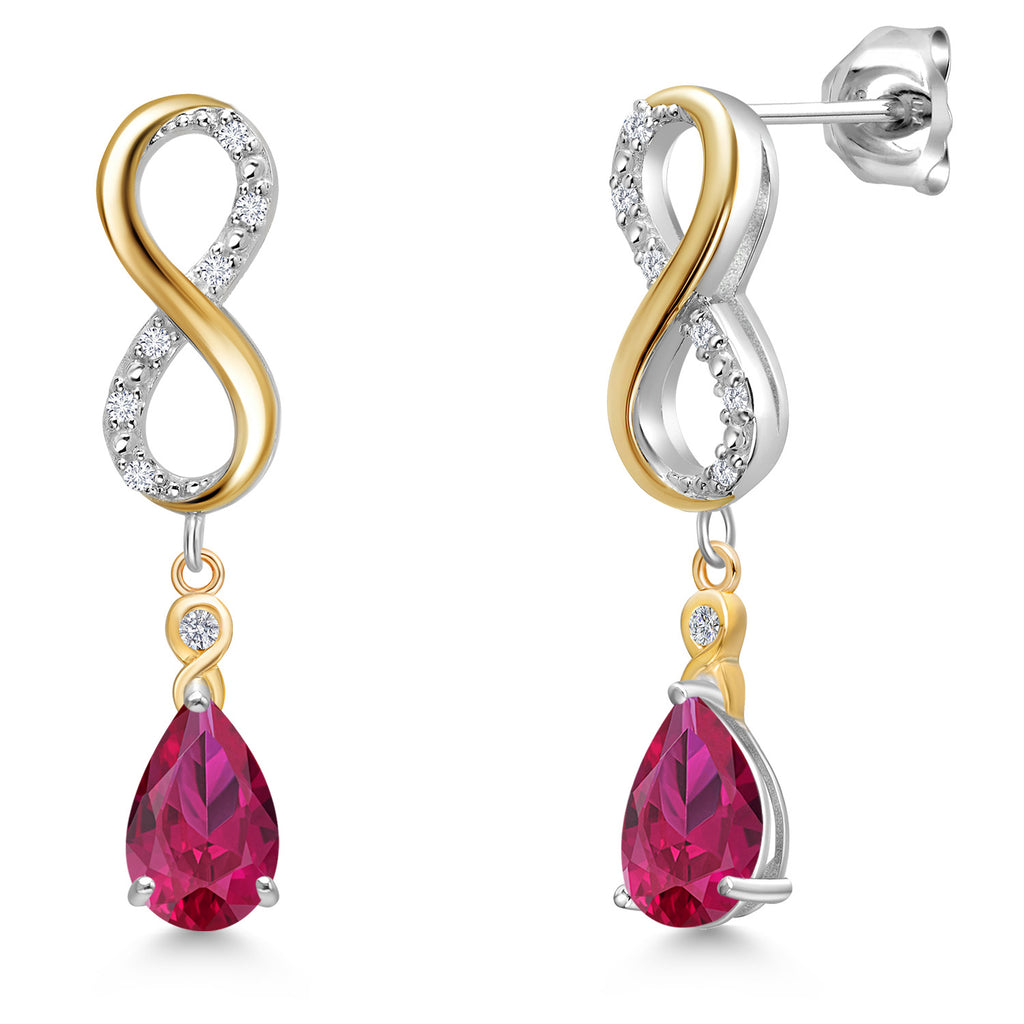 Created Ruby - July_Earrings in 925 Sterling Silver and 10K Yellow Gold