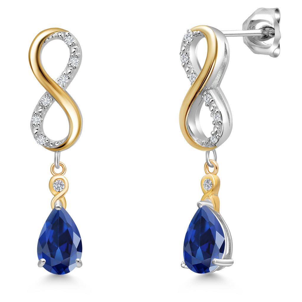 Blue Created Sapphire - September_Earrings in 925 Sterling Silver and 10K Yellow Gold