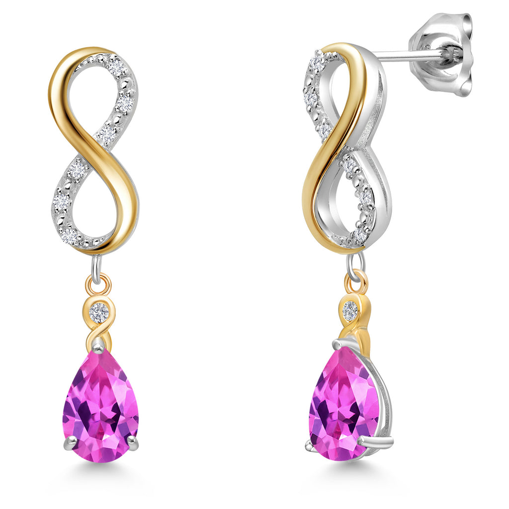 Pink Created Sapphire - September_Earrings in 925 Sterling Silver and 10K Yellow Gold