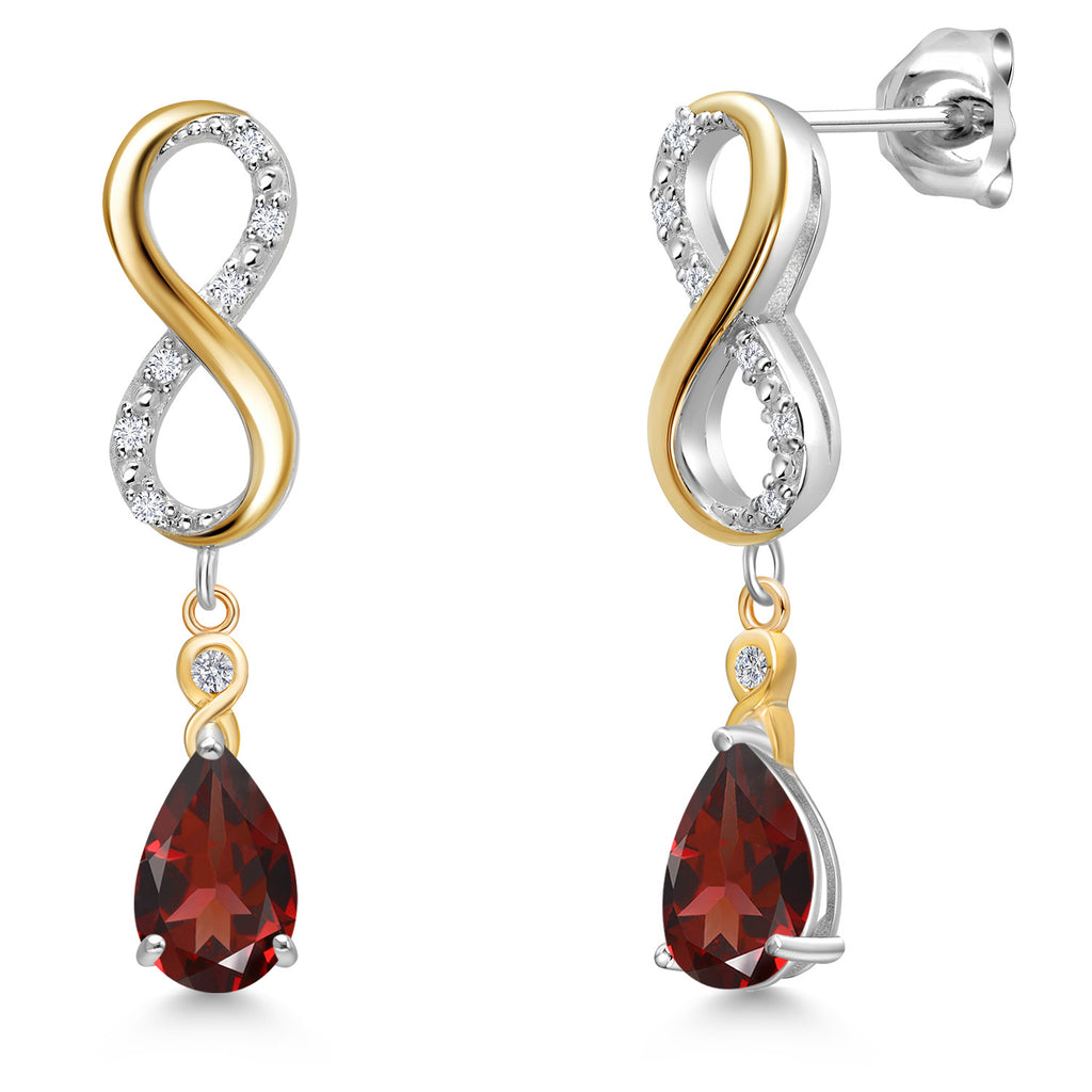 Garnet - January_Earrings in 925 Sterling Silver and 10K Yellow Gold
