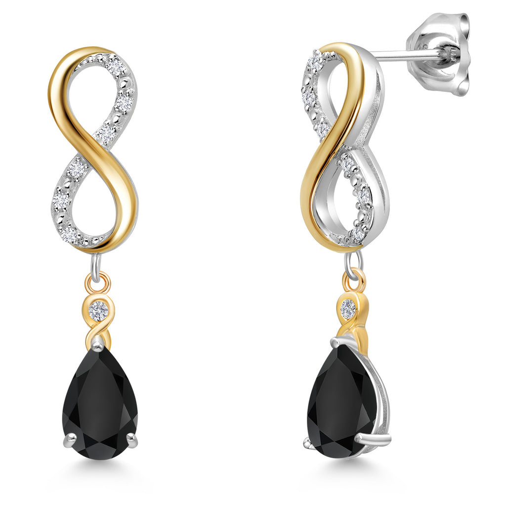 Onyx - December_Earrings in 925 Sterling Silver and 10K Yellow Gold