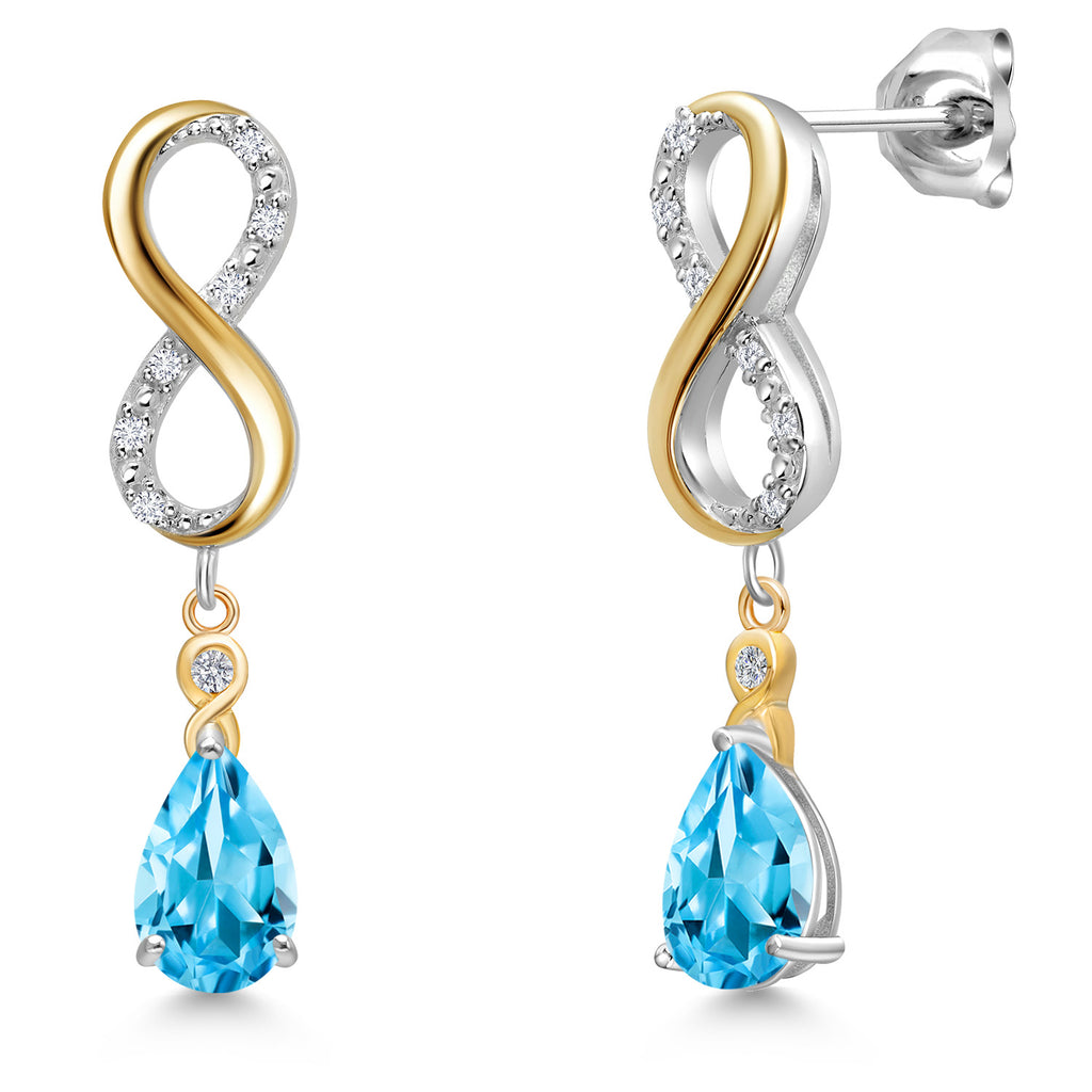 Swiss Blue Topaz - November_Earrings in 925 Sterling Silver and 10K Yellow Gold