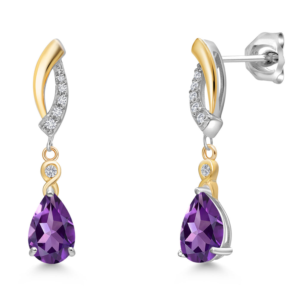 Amethyst - February_Earrings in 925 Sterling Silver and 10K Yellow Gold